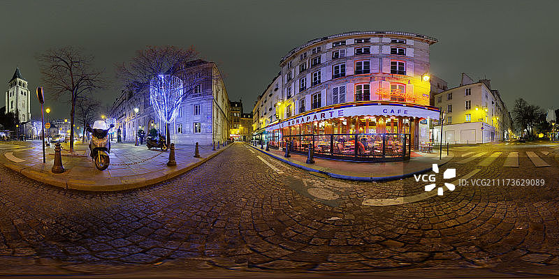 巴黎咖啡馆前的一条鹅卵石路图片素材