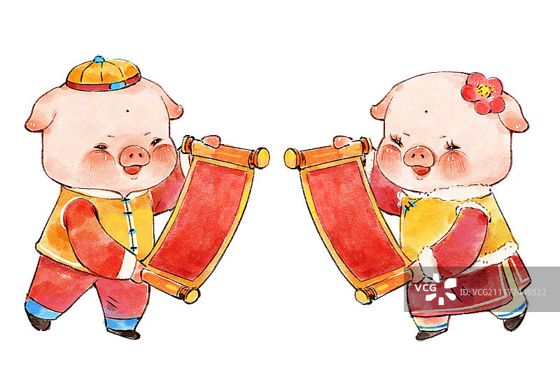 水墨风格猪年插画图片素材