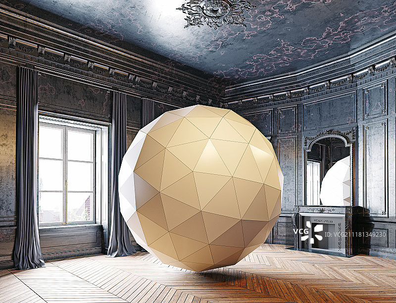 豪华房间里的几何球体。3 d创意概念图片素材