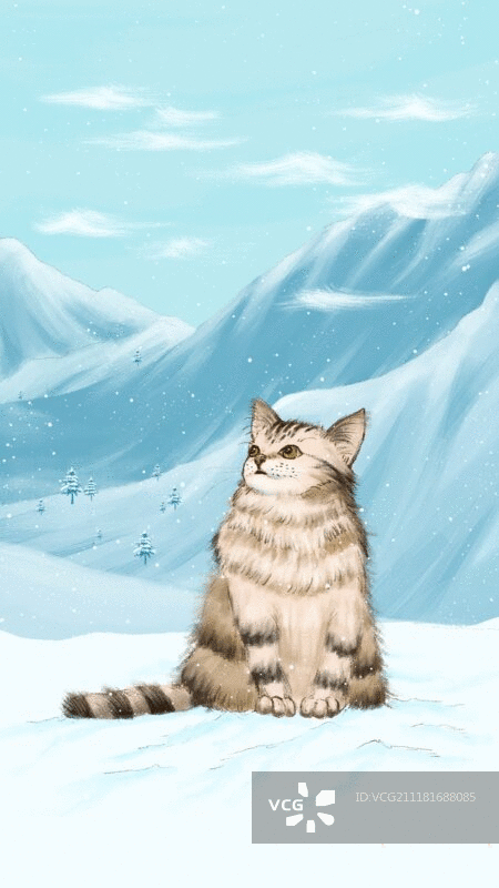 雪地里的猫插画动图图片素材