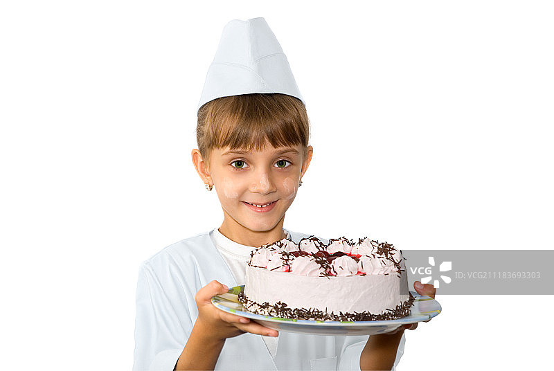 女孩拿着蛋糕的肖像图片素材
