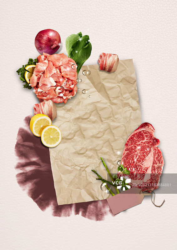 合成图像的肉与Copyspace图片素材