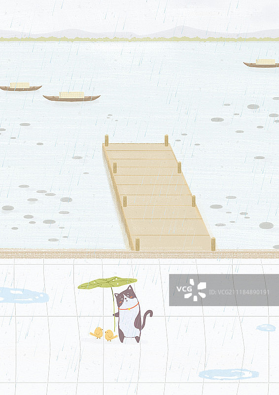 北欧风动物插画二十四节气图雨水图片素材