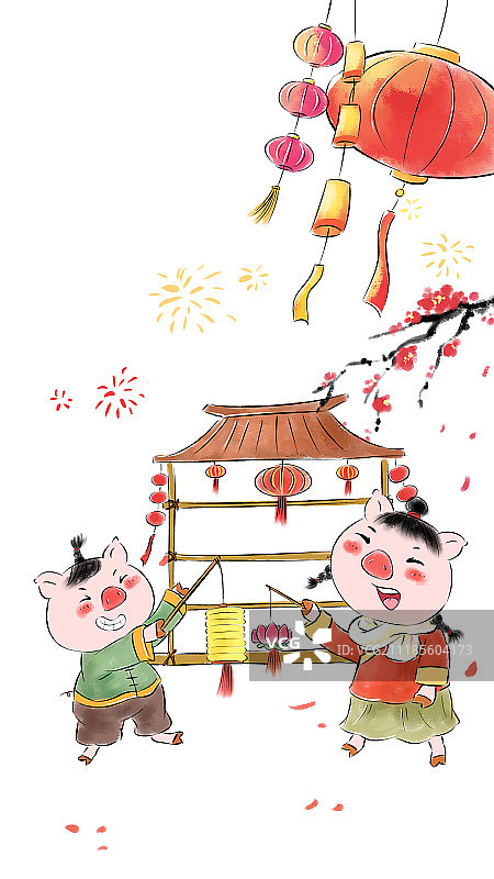猪年春节年俗系列正月十二搭灯棚图片素材