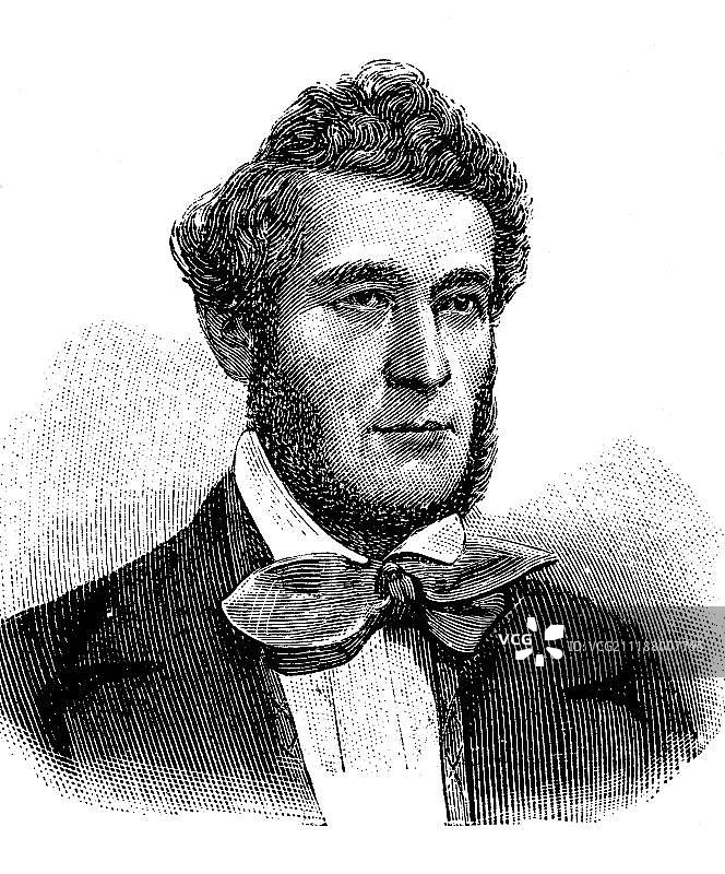Johann Gustav Wilhelm Moritz Heckscher, 1797 - 1865，德国律师和政治家，木刻，大约1880年图片素材