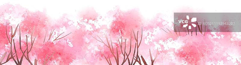 中国风水彩风格秋天粉红色树木图片素材