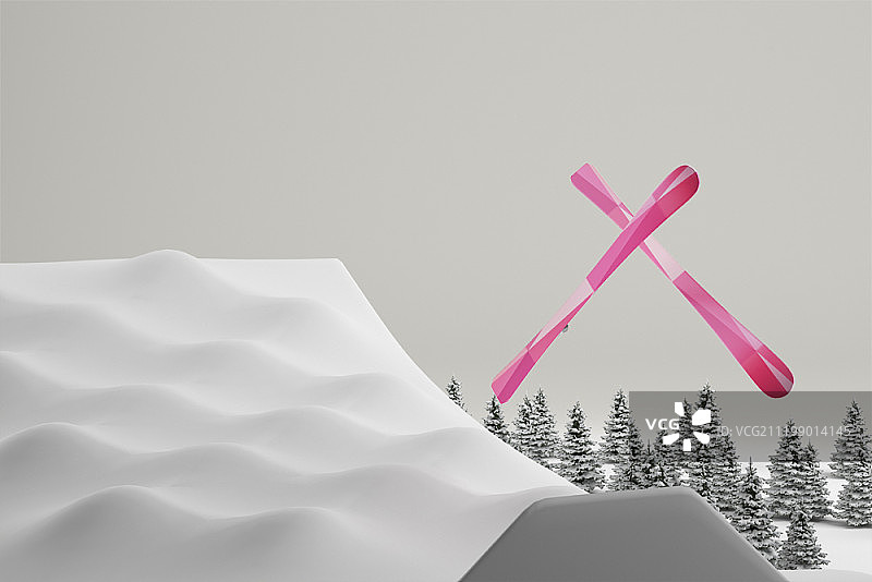 滑雪场的3D插图图片素材