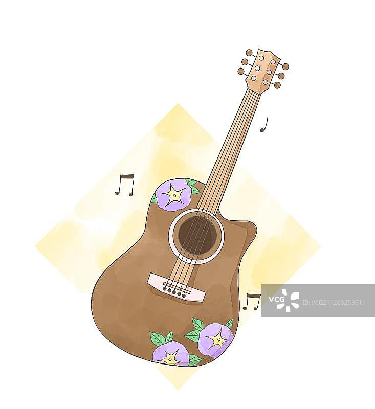 清新的水彩吉他图标图片素材