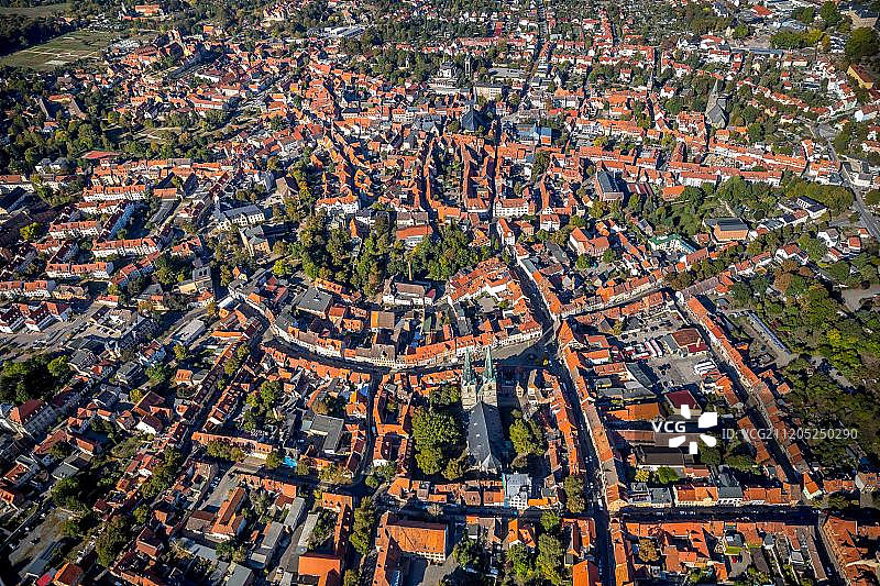鸟瞰图，城市视图，奎德林堡，萨克森-安哈尔特，德国，欧洲图片素材