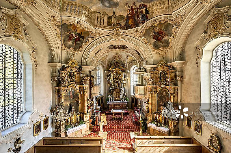 圣玛格雷斯教区教堂，巴洛克式室内，Bayrischzell，上巴伐利亚，德国，欧洲图片素材