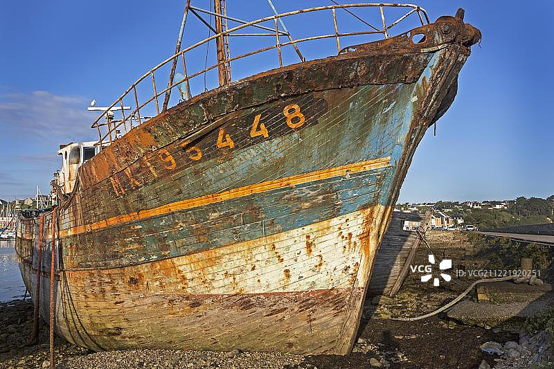 旧渔船的沉船，船墓地，camaret - surm, Finistere部，布列塔尼，法国，欧洲图片素材