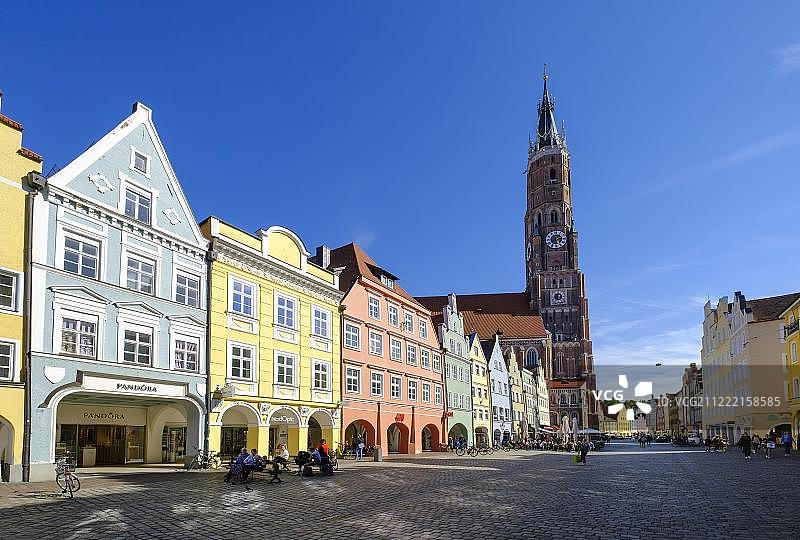 带有圣马丁教堂的老城，兰什特，下巴伐利亚，德国，欧洲图片素材