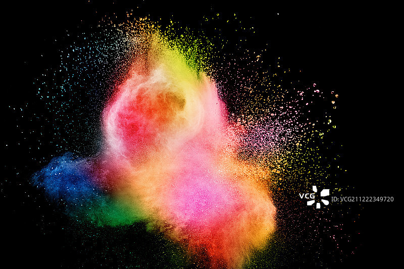 彩色爆炸为快乐的胡里节粉末抽象背景颜色颗粒爆发或飞溅图片素材