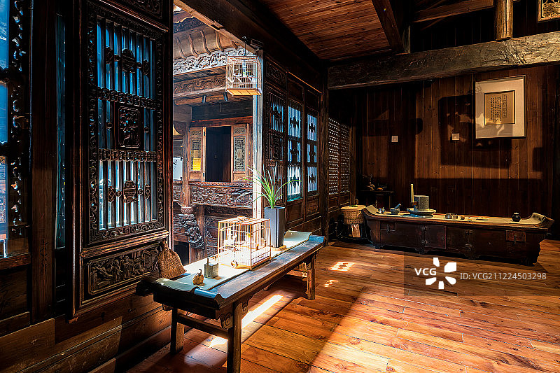 中国传统徽派建筑室内景观图片素材