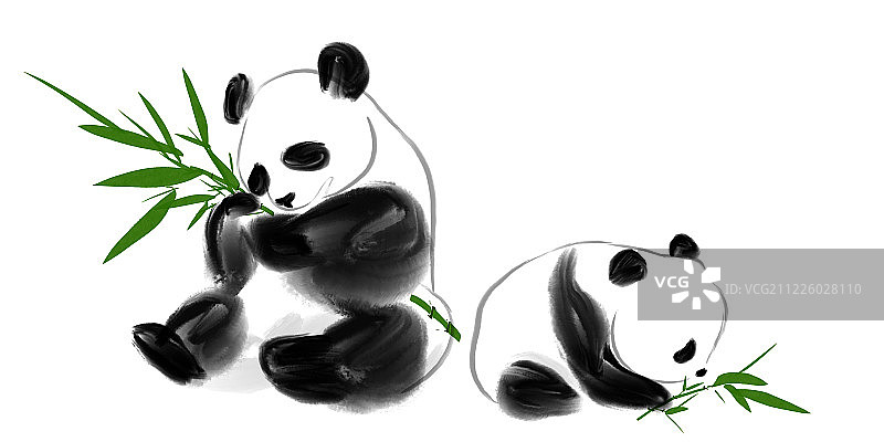 中国水墨插画国宝大熊猫图片素材
