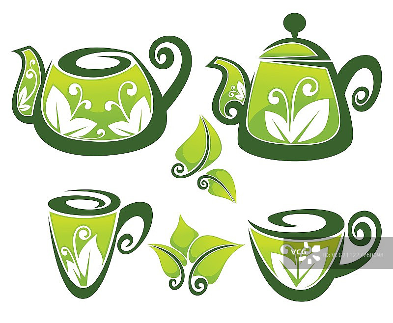 有机风格的装饰茶壶和茶杯图片素材