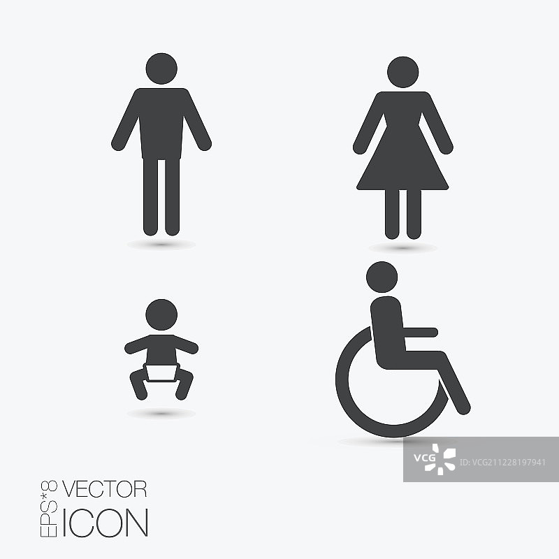 向量厕所图标:女士，男人，儿童和残疾图片素材