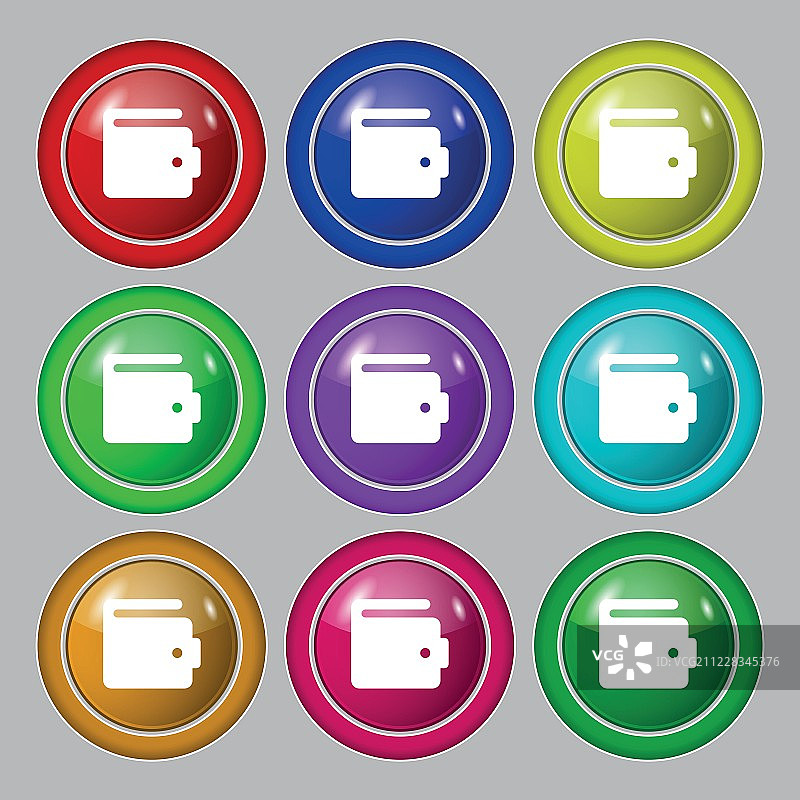 钱包图标符号。符号上有九个圆形彩色按钮。向量图片素材