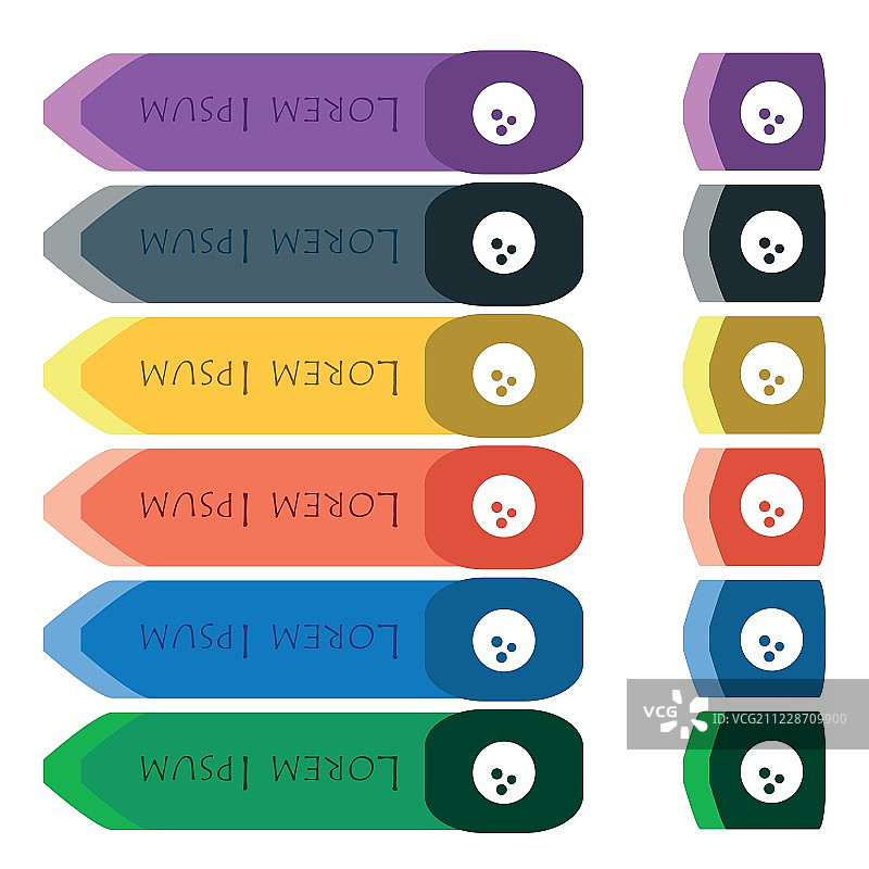 保龄球图标符号。一套彩色的，明亮的长按钮与附加的小模块。平面设计图片素材