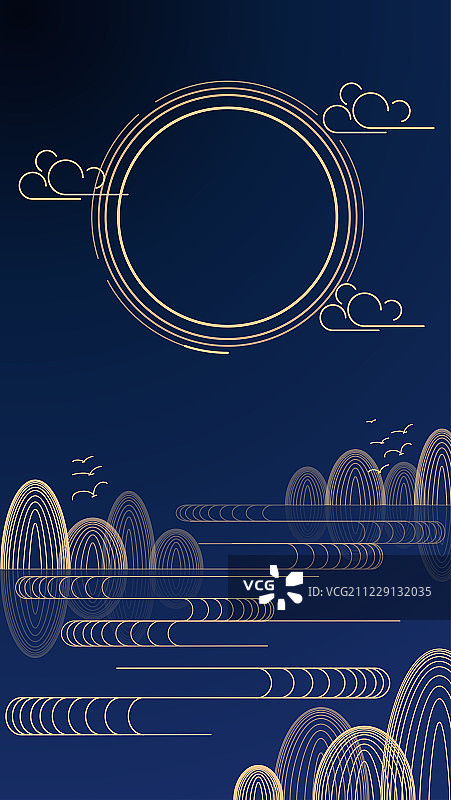 中国风山水现代感线条插画矢量图图片素材