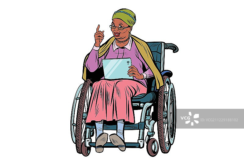 非洲老年妇女残疾人坐在轮椅上，孤立无援图片素材