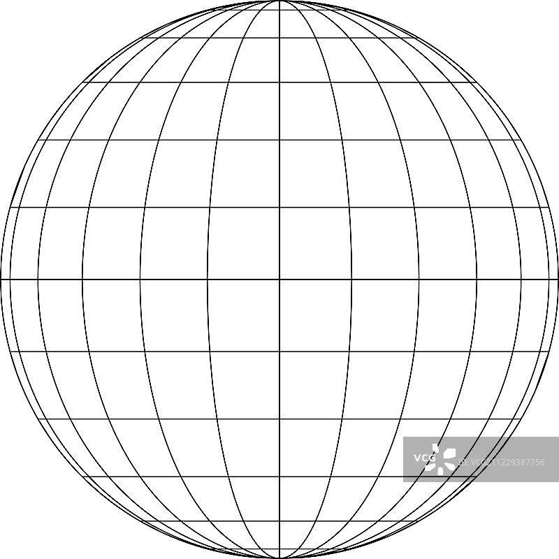 前视图的行星地球地球网格的子午线和平行线，或纬度和经度。3 d矢量图图片素材