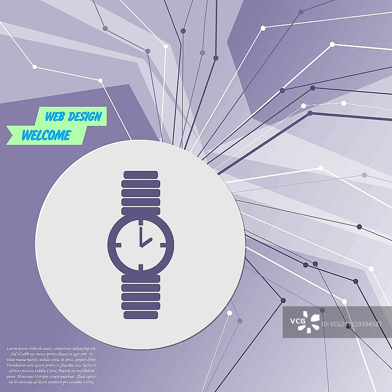 手表图标上的紫色抽象现代背景。所有方向的线。为你的广告留出空间。向量图片素材