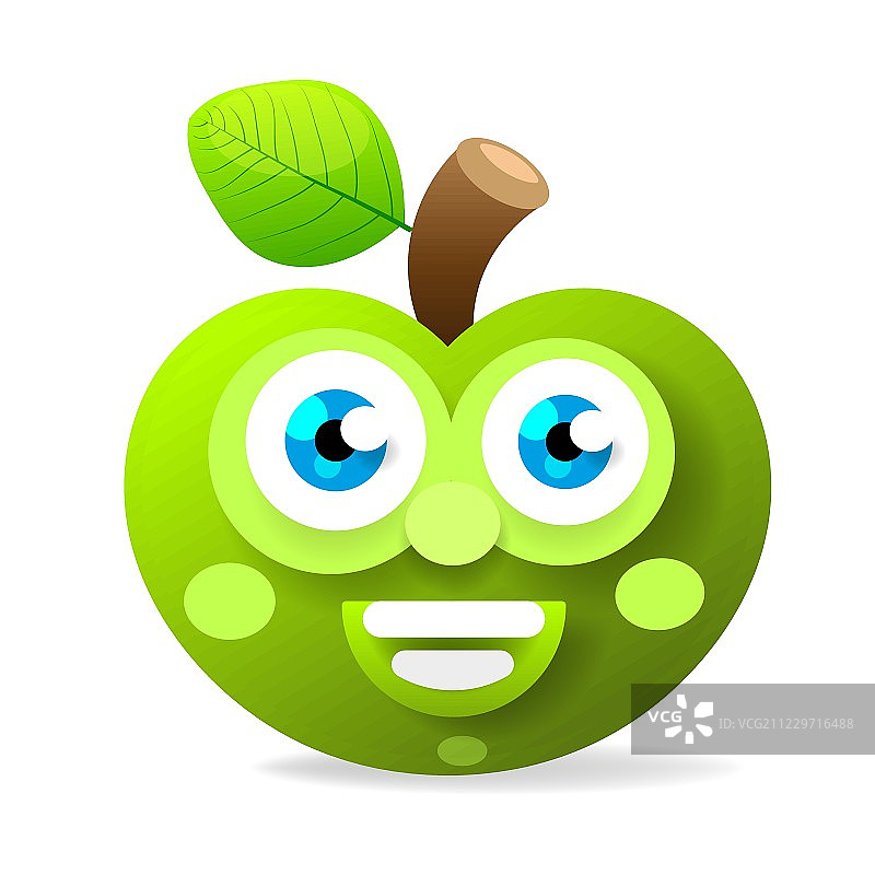 绿苹果与大眼睛微笑矢量插图图片素材