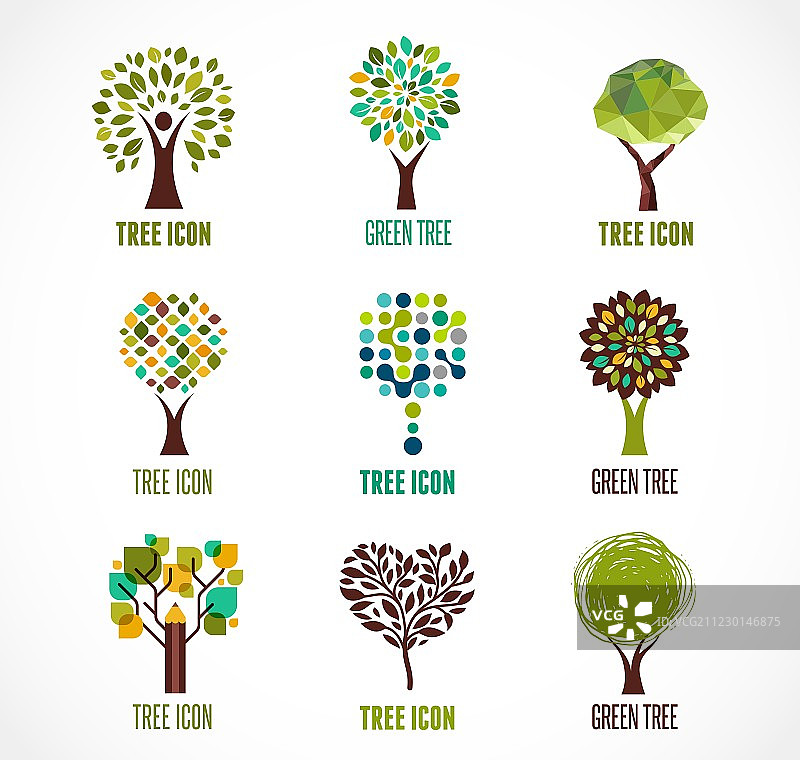 收集绿色树的标志和图标图片素材