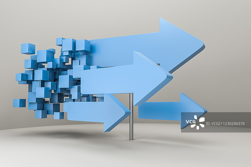 蓝色箭头模型创意背景，三维渲染图片素材