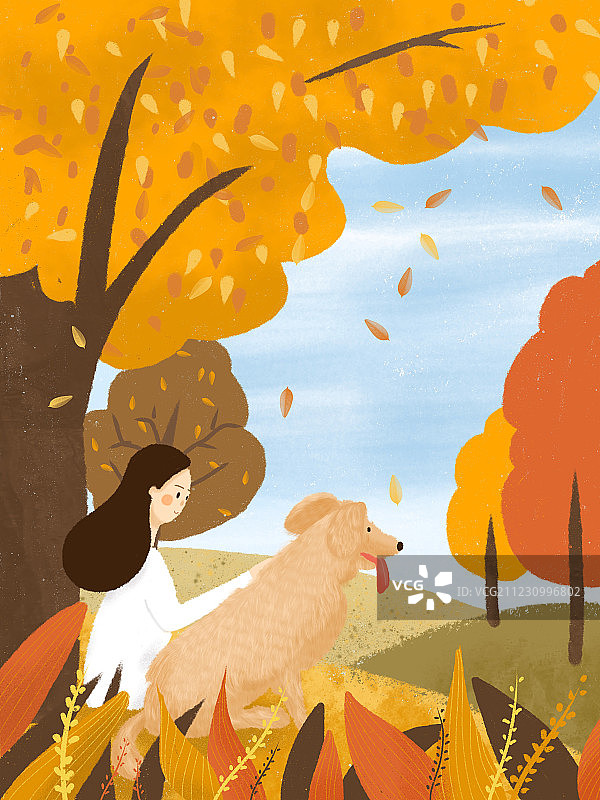 与狗狗享受秋日午后时光图片素材