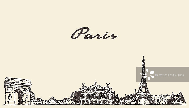 巴黎天际线法国手绘图片素材