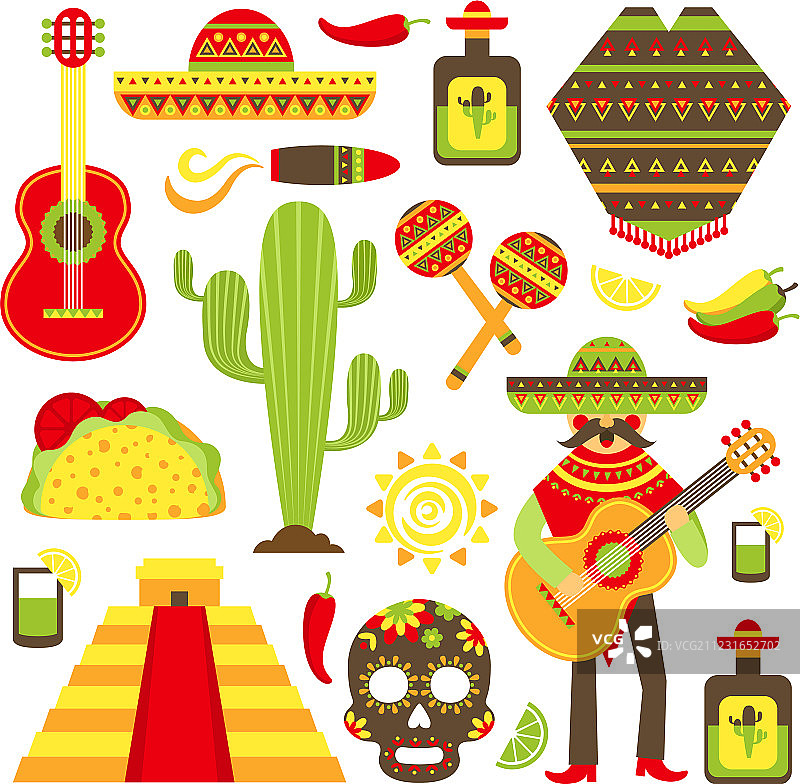 墨西哥装饰图标套装图片素材