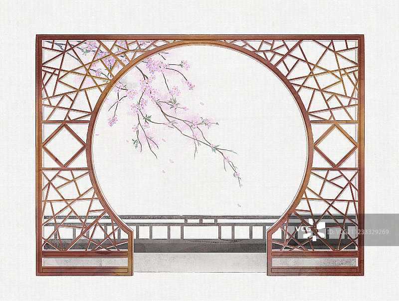 中国风古风窗户窗棂插图图片素材