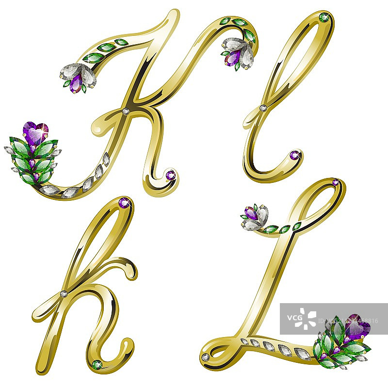黄金字母，钻石和宝石字母KL图片素材