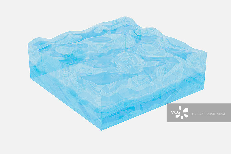 淡蓝色表面起伏的水立方方块，三维渲染图片素材