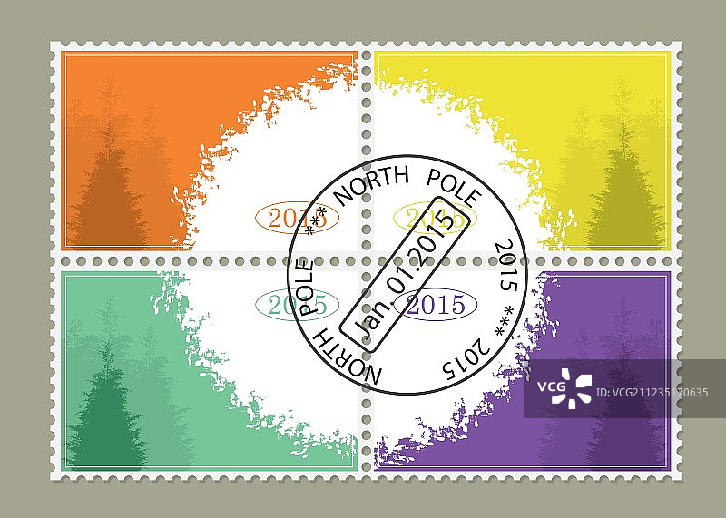 一套四枚新年邮票图片素材