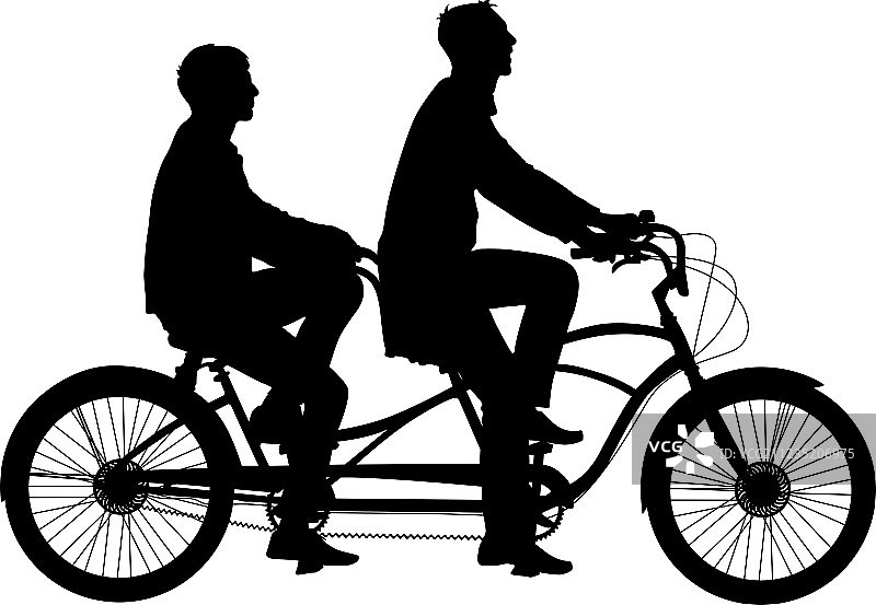 双人自行车上的两名运动员的剪影图片素材