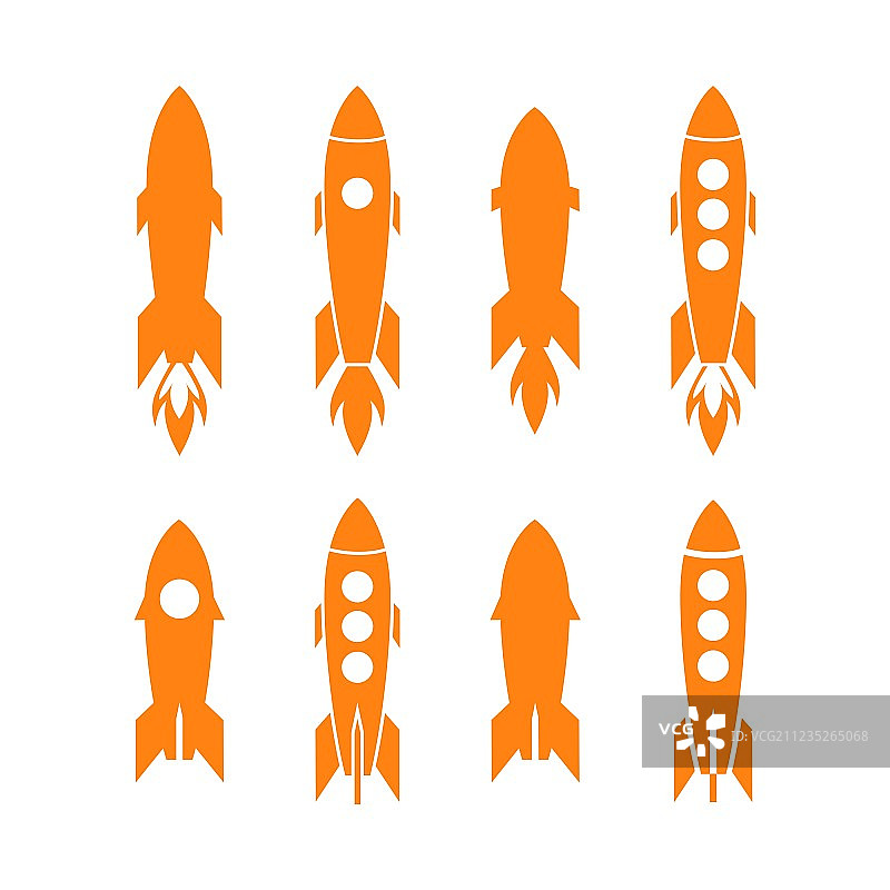 火箭图标和火箭剪影集图片素材