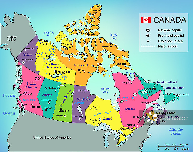 加拿大地图与省份所有领土图片素材