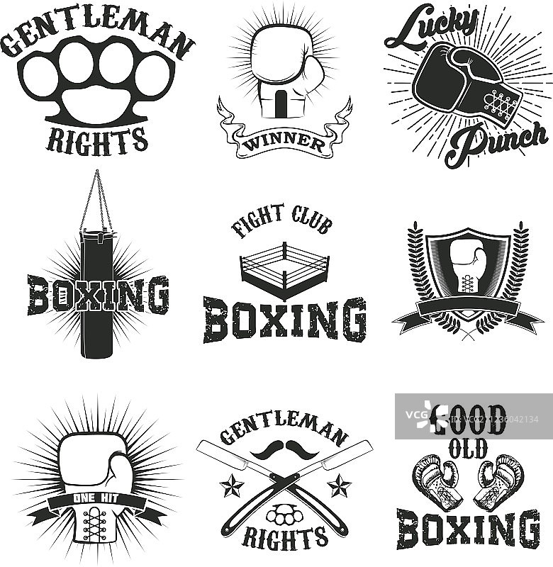 一套拳击俱乐部的标识、标志和设计图片素材