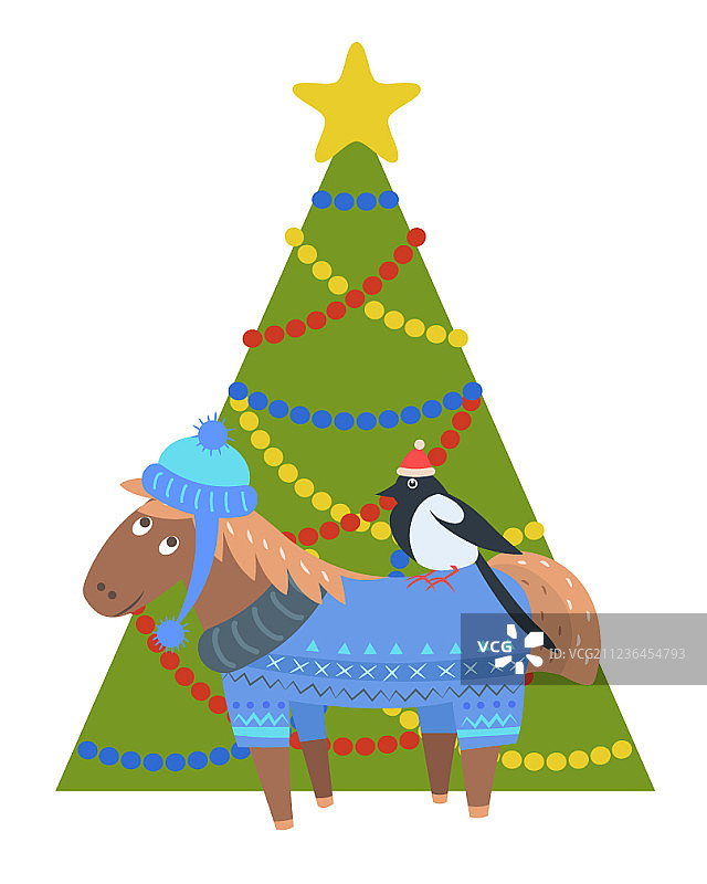 驴子在温暖的冬天布红腹灰雀在圣诞老人图片素材