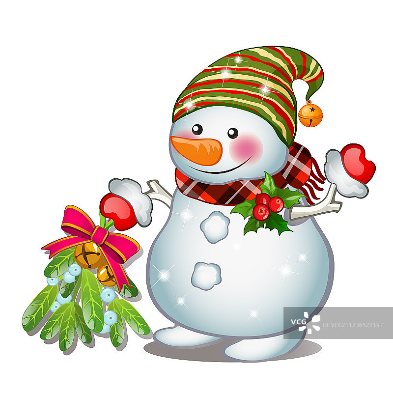 一个微笑的雪人戴着条纹帽小品图片素材