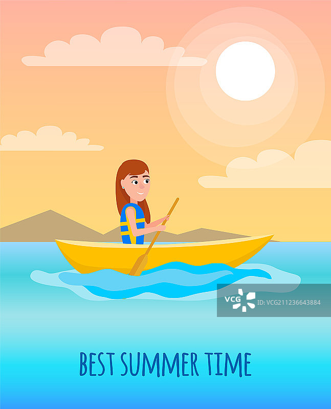 最好的夏季海报皮划艇女孩坐在图片素材