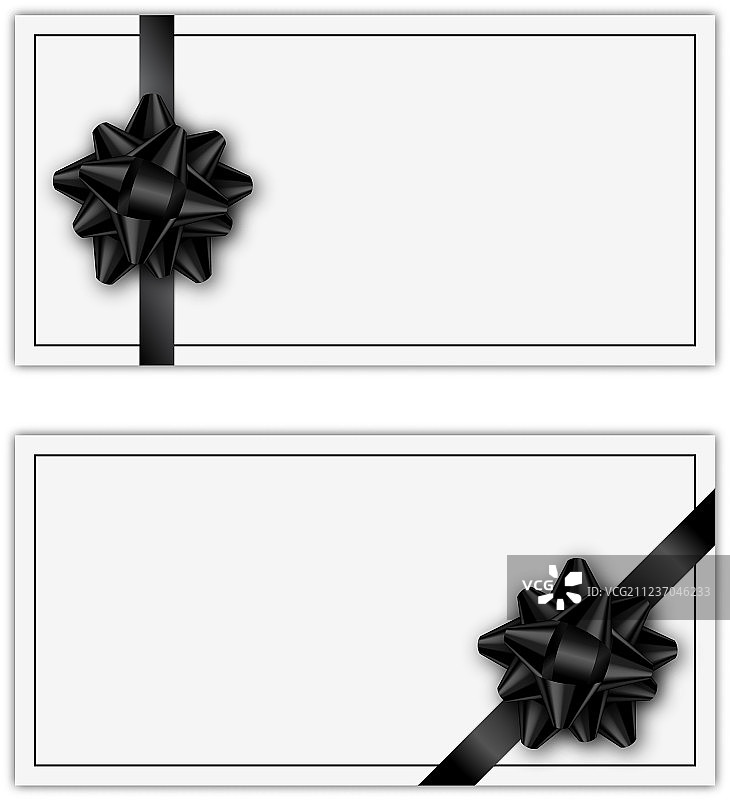 一套黑色丝带及蝴蝶结的节日礼品卡图片素材