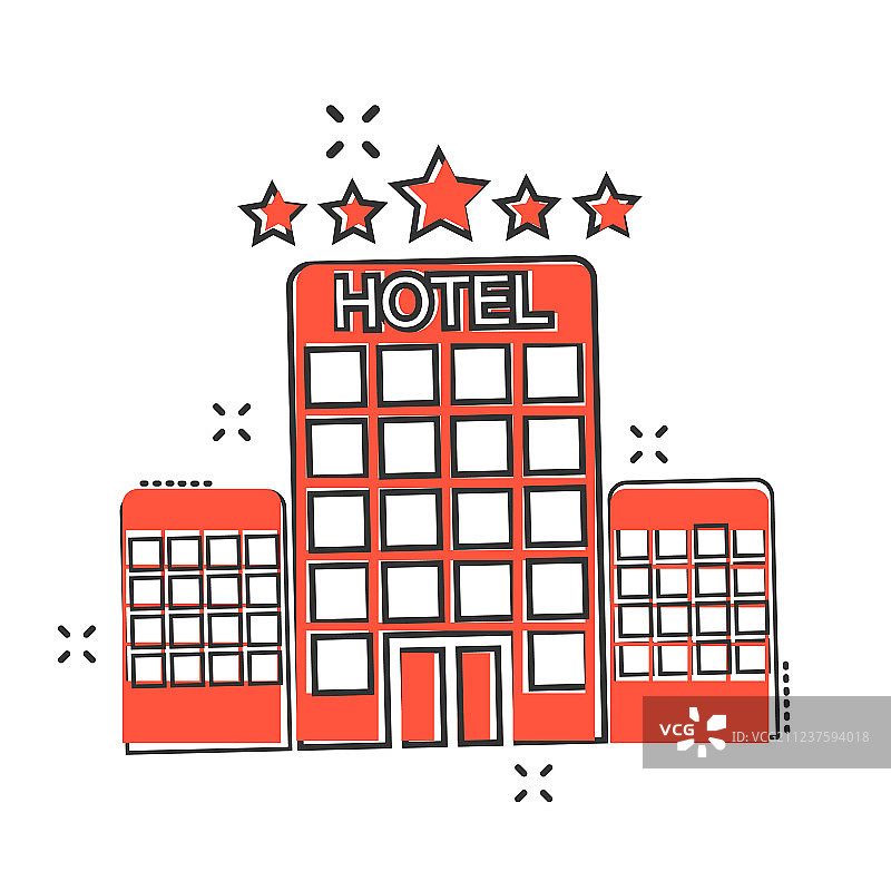 卡通酒店图标在漫画风格的塔标志图片素材