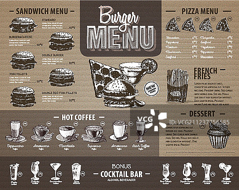 老式汉堡菜单设计在纸板上图片素材