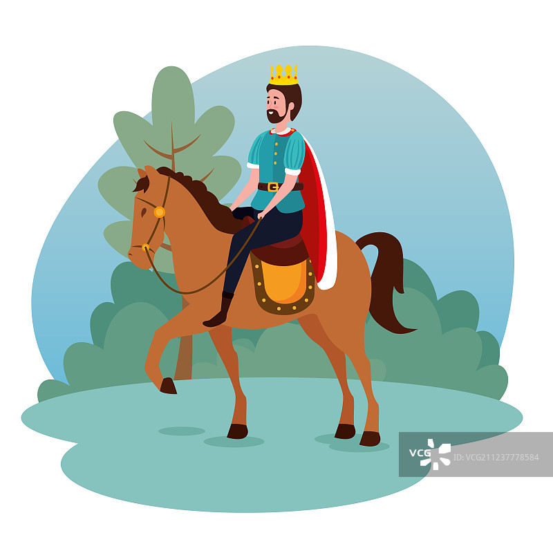 男人国王戴着皇冠，穿着西装骑着马图片素材