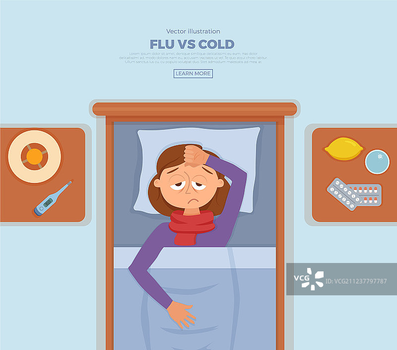 有感冒症状的女孩躺在床上图片素材
