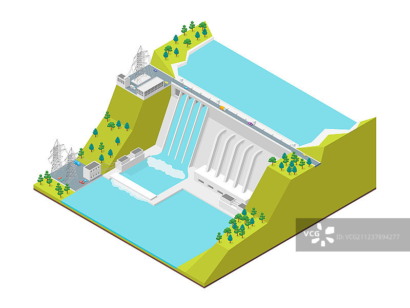 水电站概念三维等距图片素材